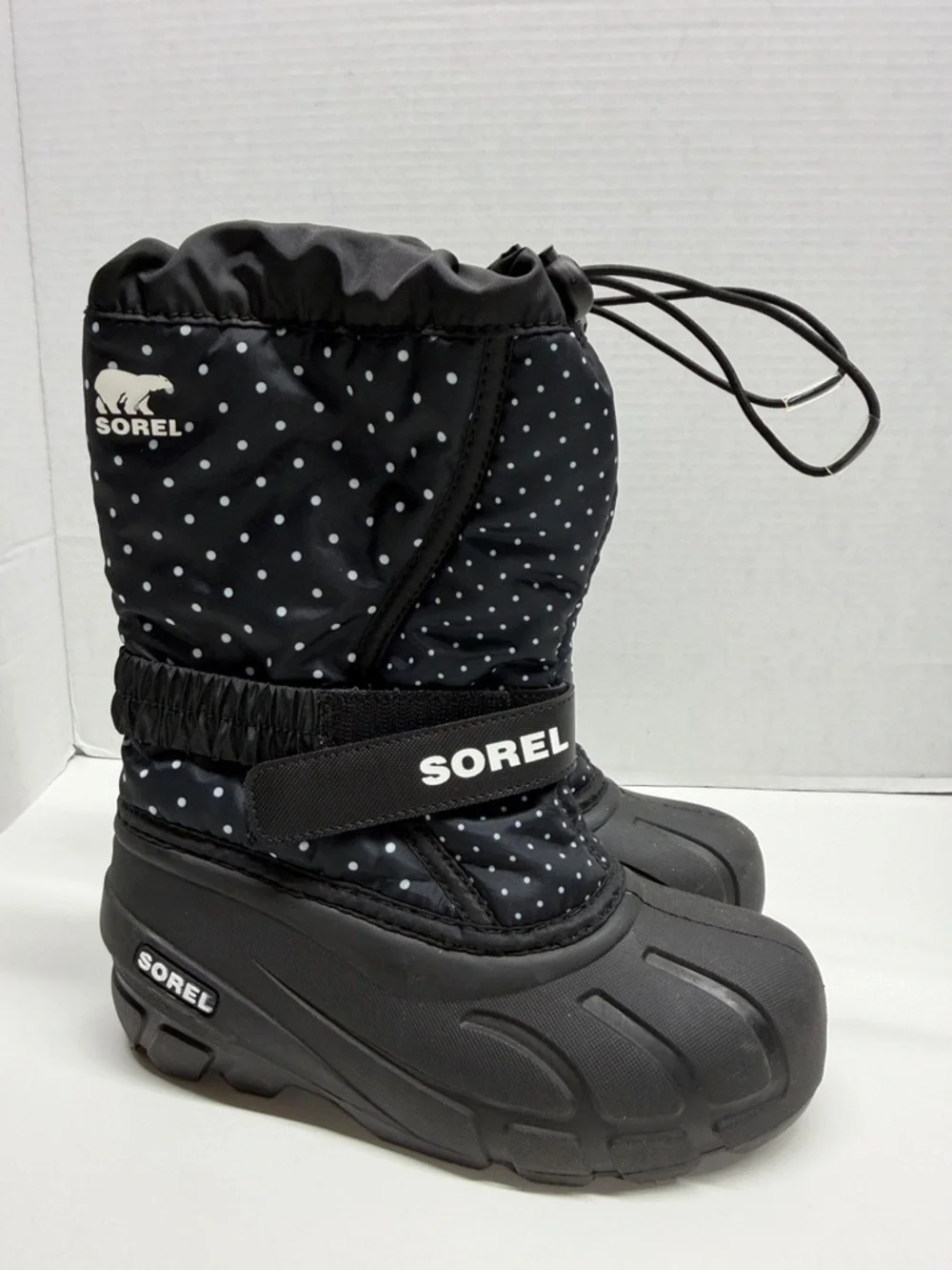 Sorel Flurry Snow Winter Boots Polka Dot Black White Youth Kids Girls Size 2